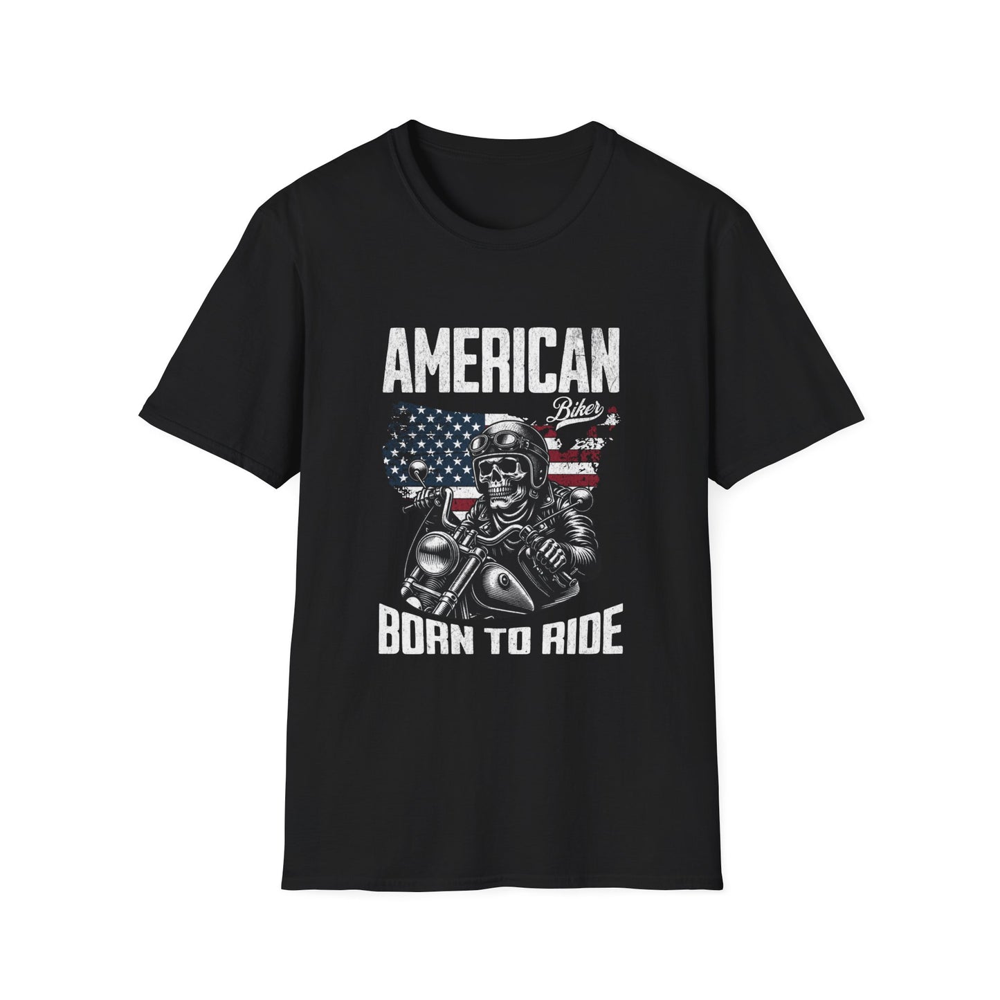 'American Biker' text on a Skull Rider T-shirt Black