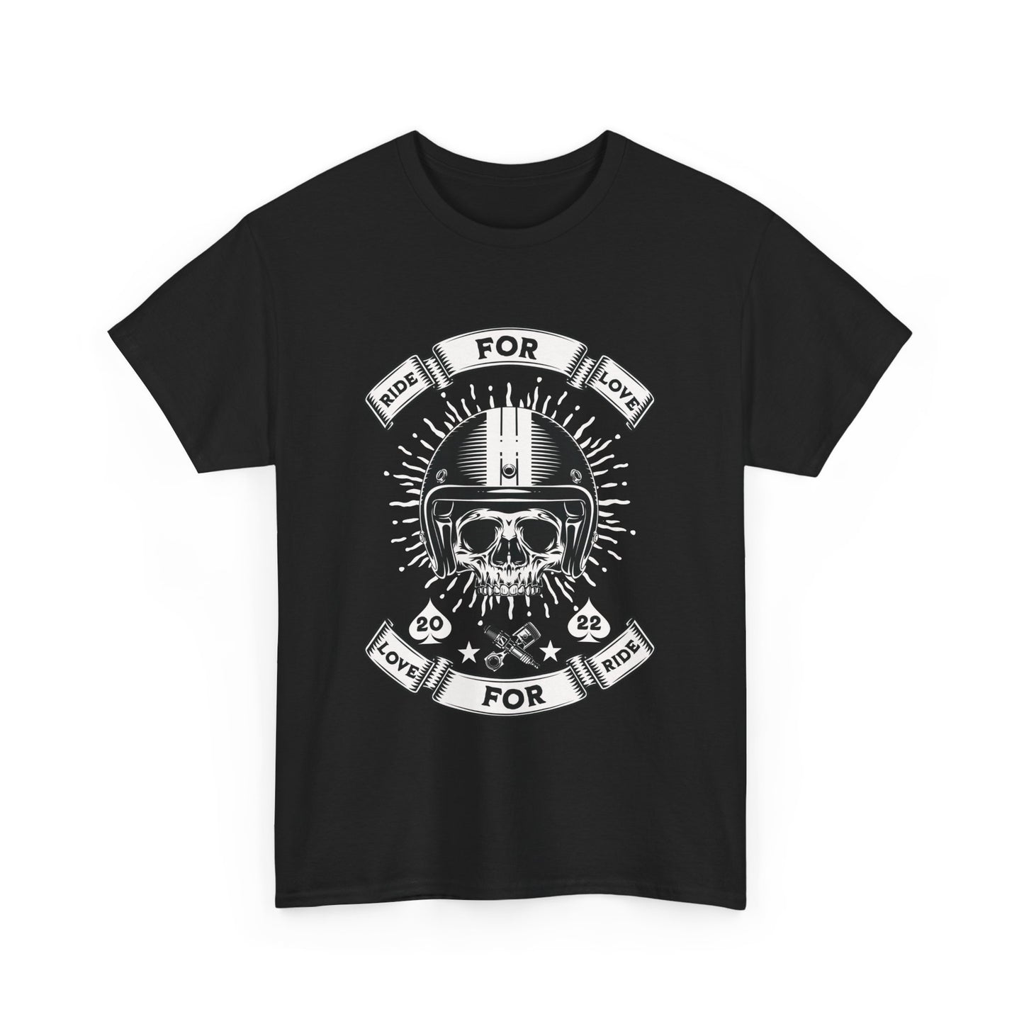 A black Gildan 5000 unisex t-shirt with a skull rider graphic.