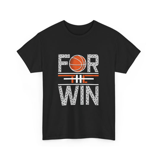 A black short-sleeved t-shirt with a graphic print of a basketball and the text 'FOR THE WIN' on the front.