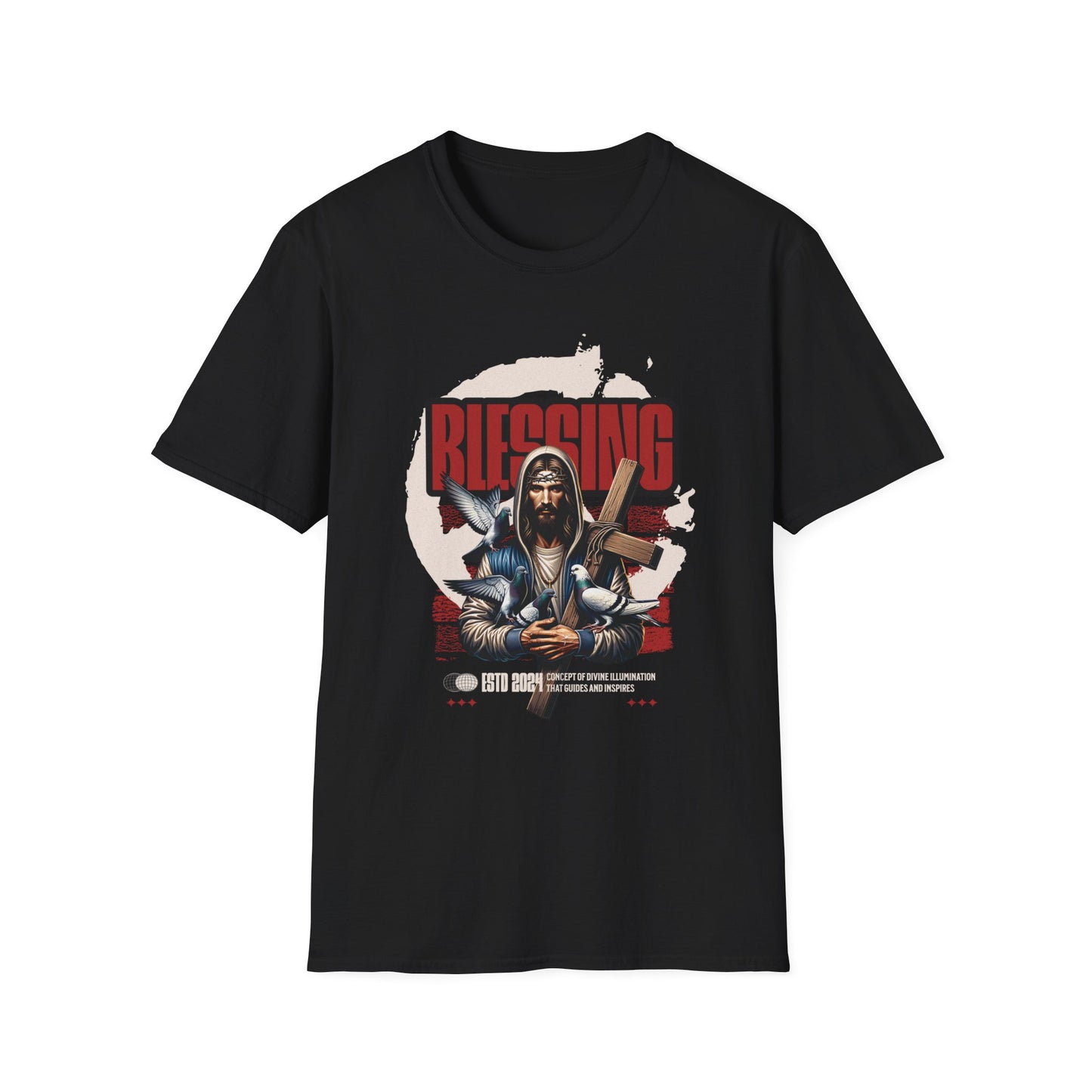 Jesus with a cross 'Blessing' text on a black t-shirt