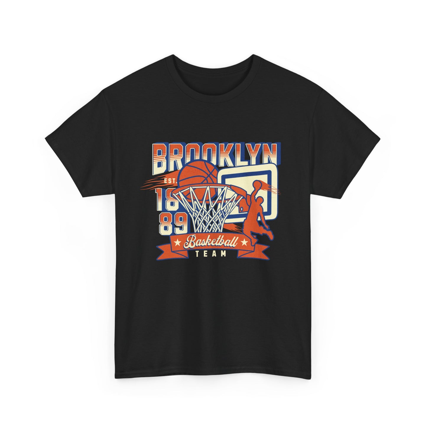 A black t-shirt with a graphic print of a basketball and the text 'Brooklyn Basketball Team'.