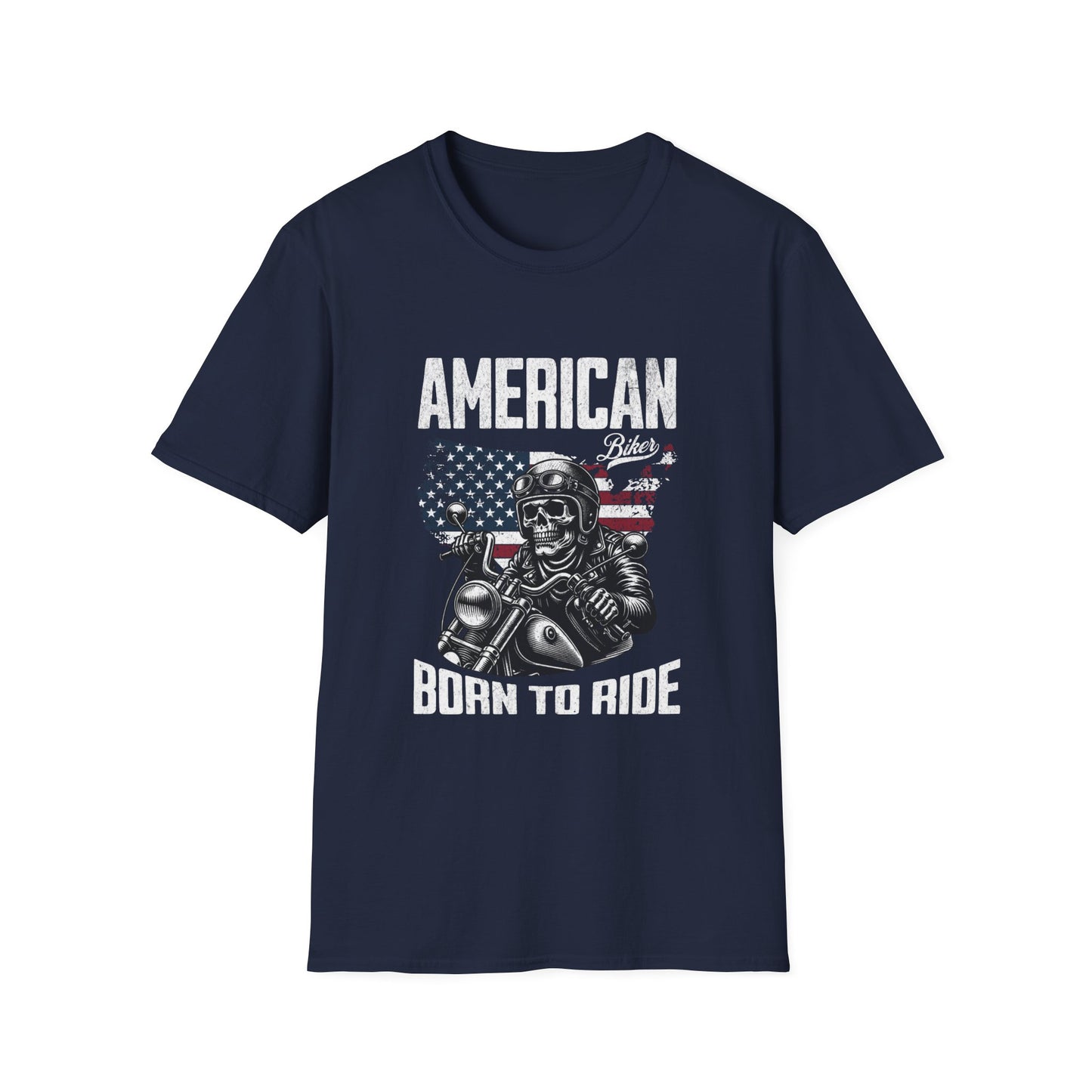 'American Biker' text on a Skull Rider T-shirt Navy