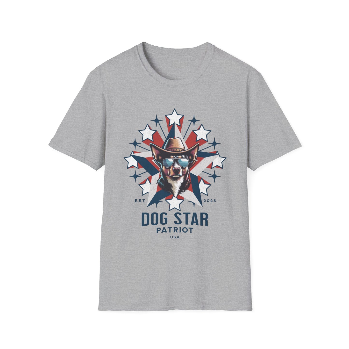 Sport Gray t-shirt with 'Dog Star Patriot' graphic design on a white background