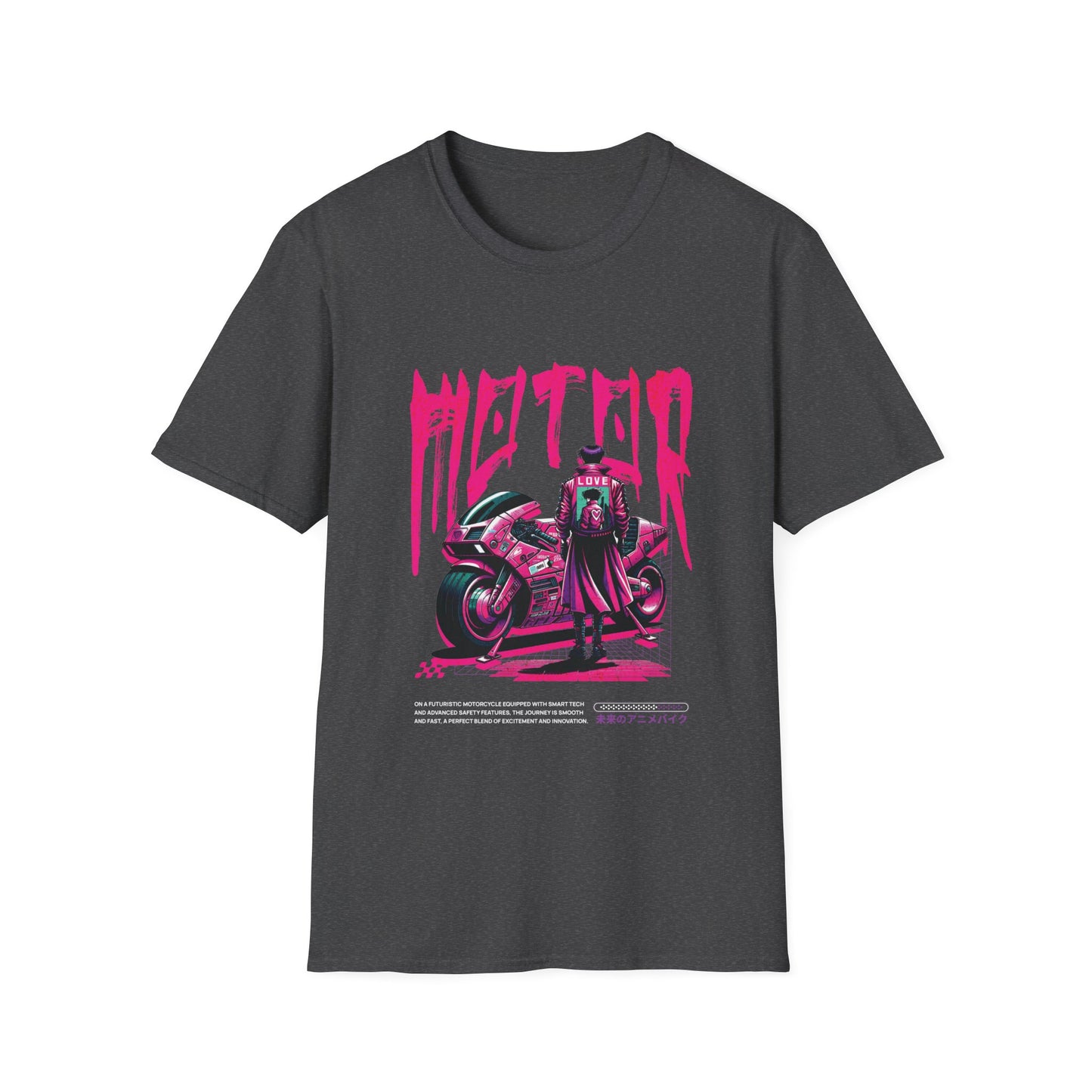 Heather grey t-shirt Motor text Japanese sport bike.