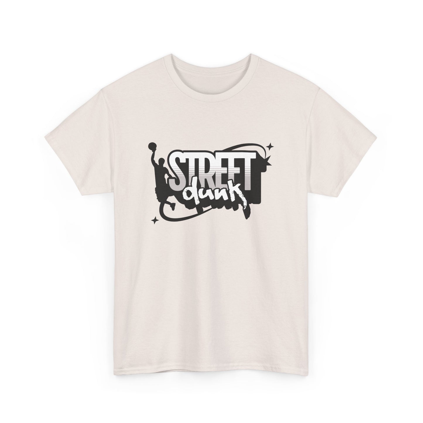 An ice colored graphic t-shirt with 'Street Dunk' text in black on the front and a basketball player graphic.
