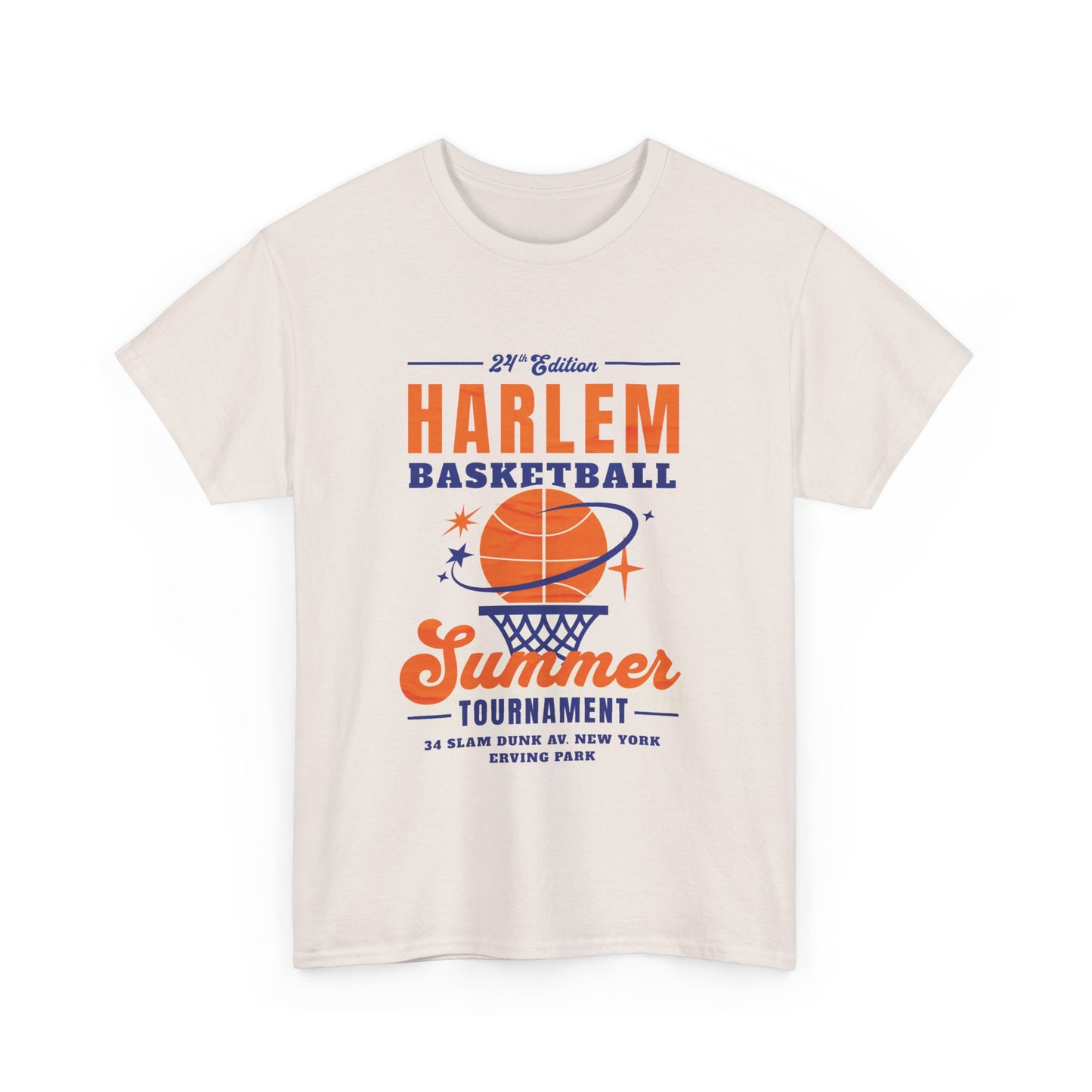 a off white t-shirt with Harlem Basketball Summer Tournament design