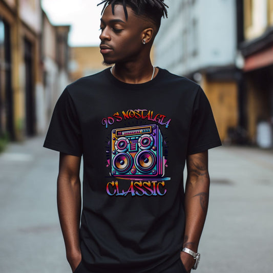 90_s_Nostalgic boombox hiphop graphic t shirt black