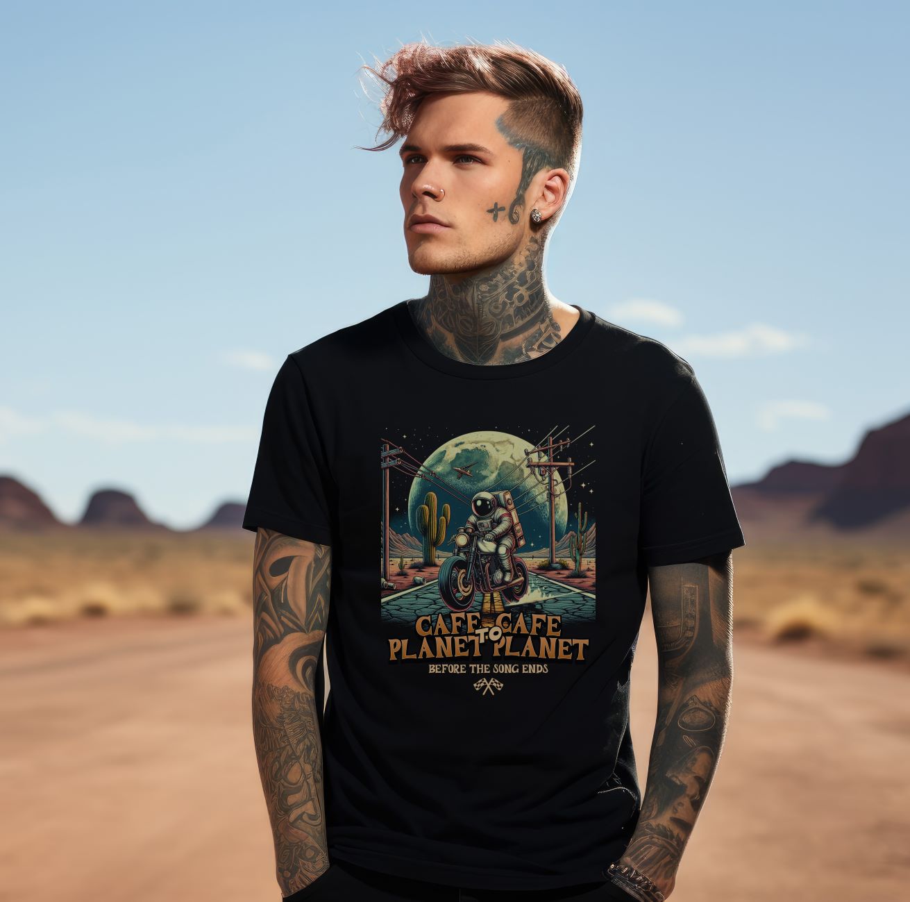 Astronaut_biker_t shirt black