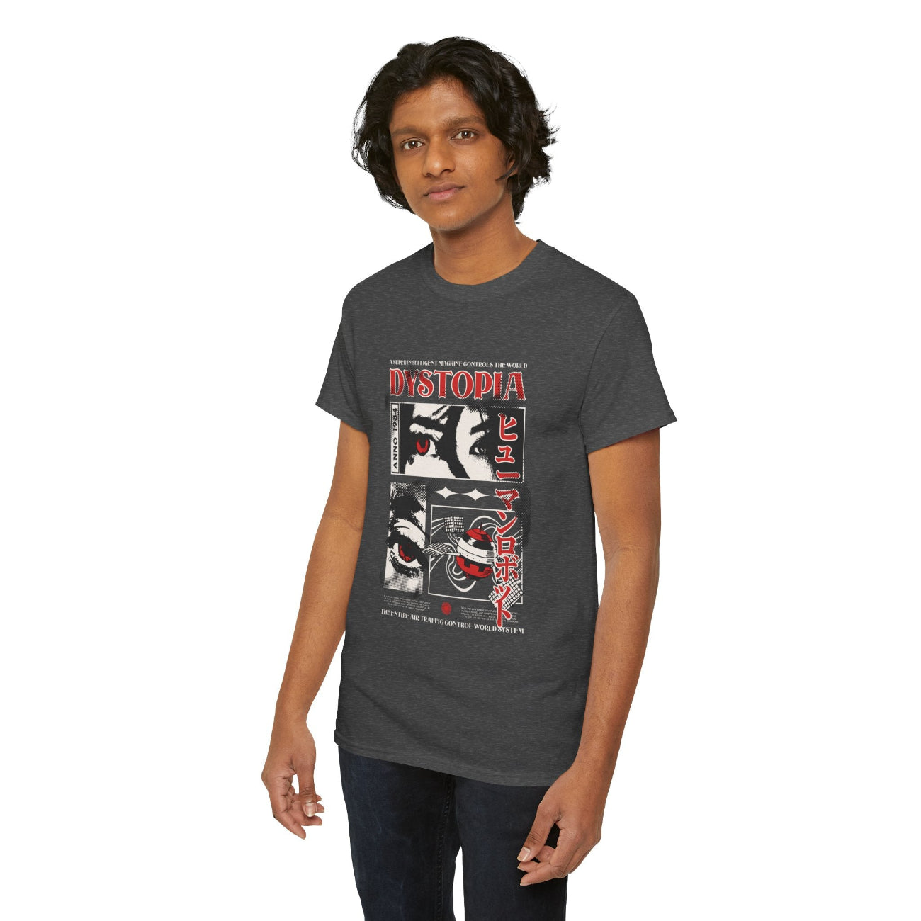 Dystopia cyberpunk graphic t shirt gray