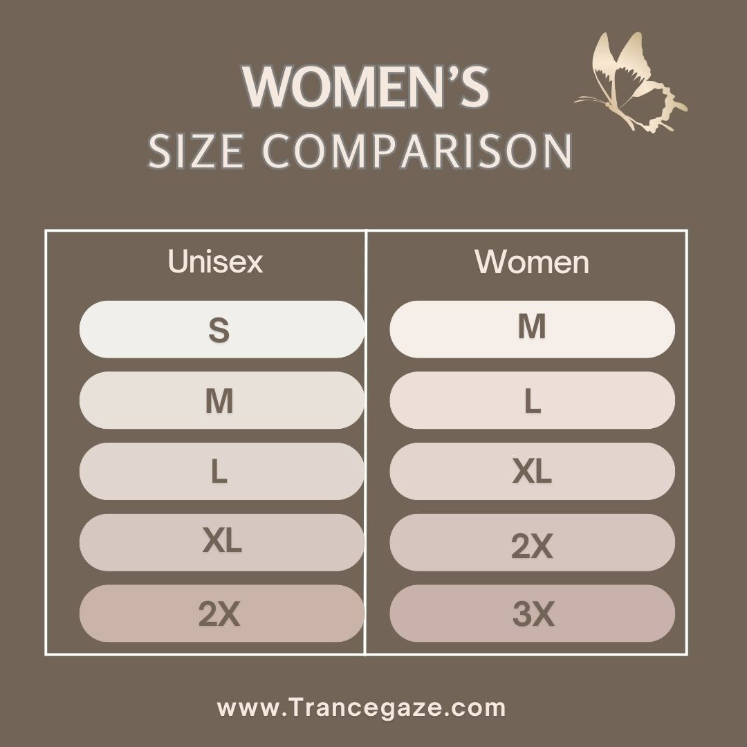 a size comparison chart for unisex and women's sizes.