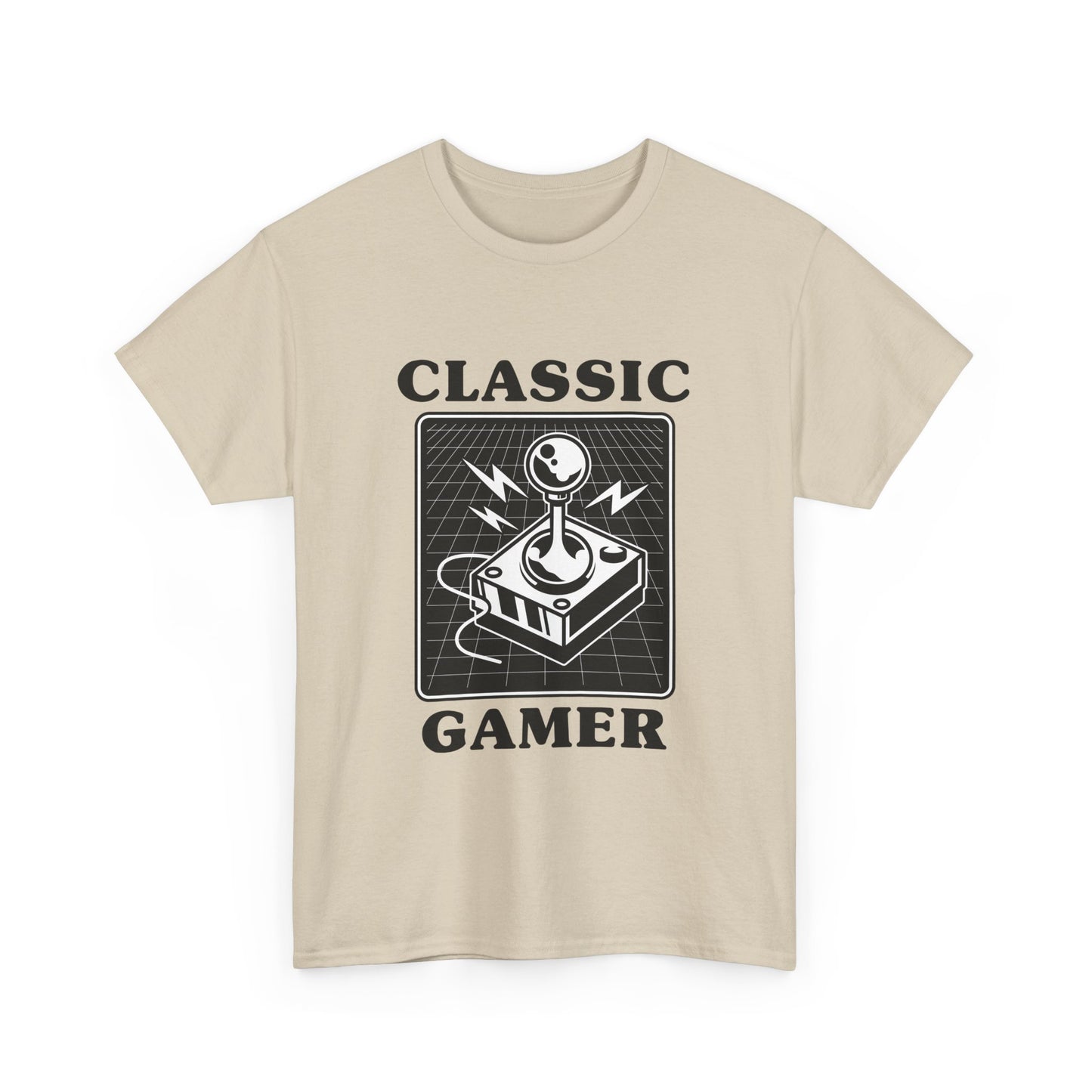 Classic gaming shirt with joystick in sand.