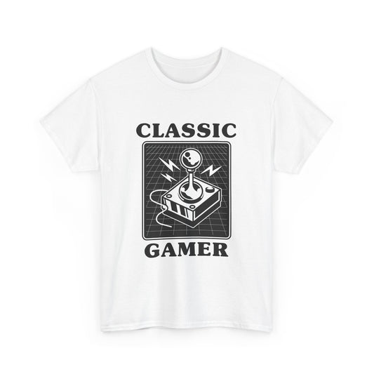 Classic gaming shirt with joystick in white.