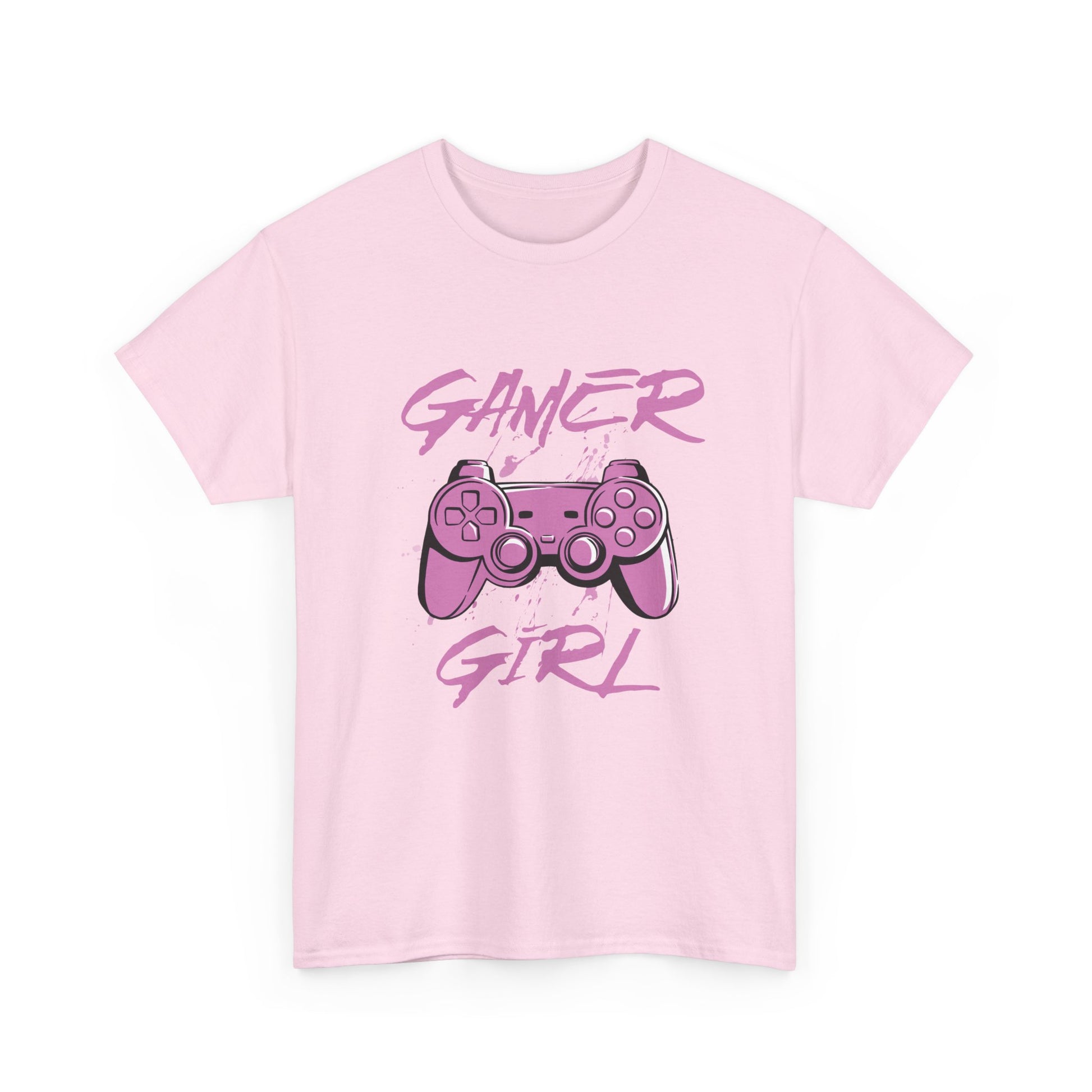 Pink t-shirt with 'Gamer Girl' design featuring a gaming controller on a white background