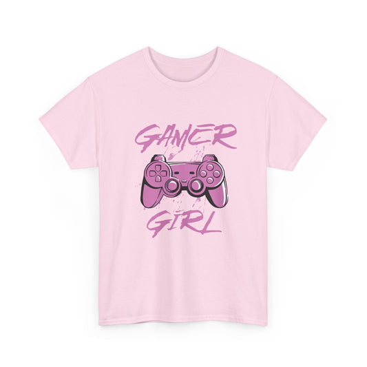 Pink t-shirt with 'Gamer Girl' design featuring a gaming controller on a white background