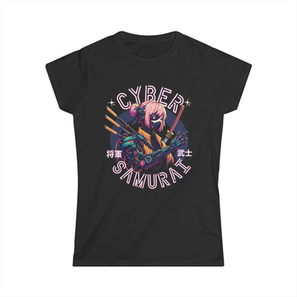 Black t-shirt with 'Cyber Samurai' graphic design on a white background