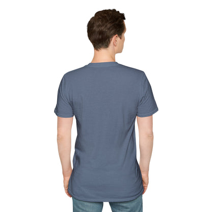 Person wearing a blue t-shirt on a white background