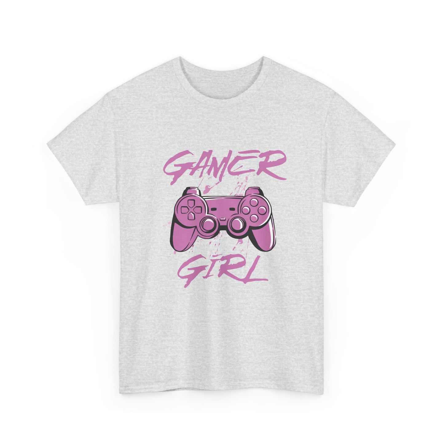 Gray t-shirt with pink gaming controller and 'Gamer Girl' text on a white background