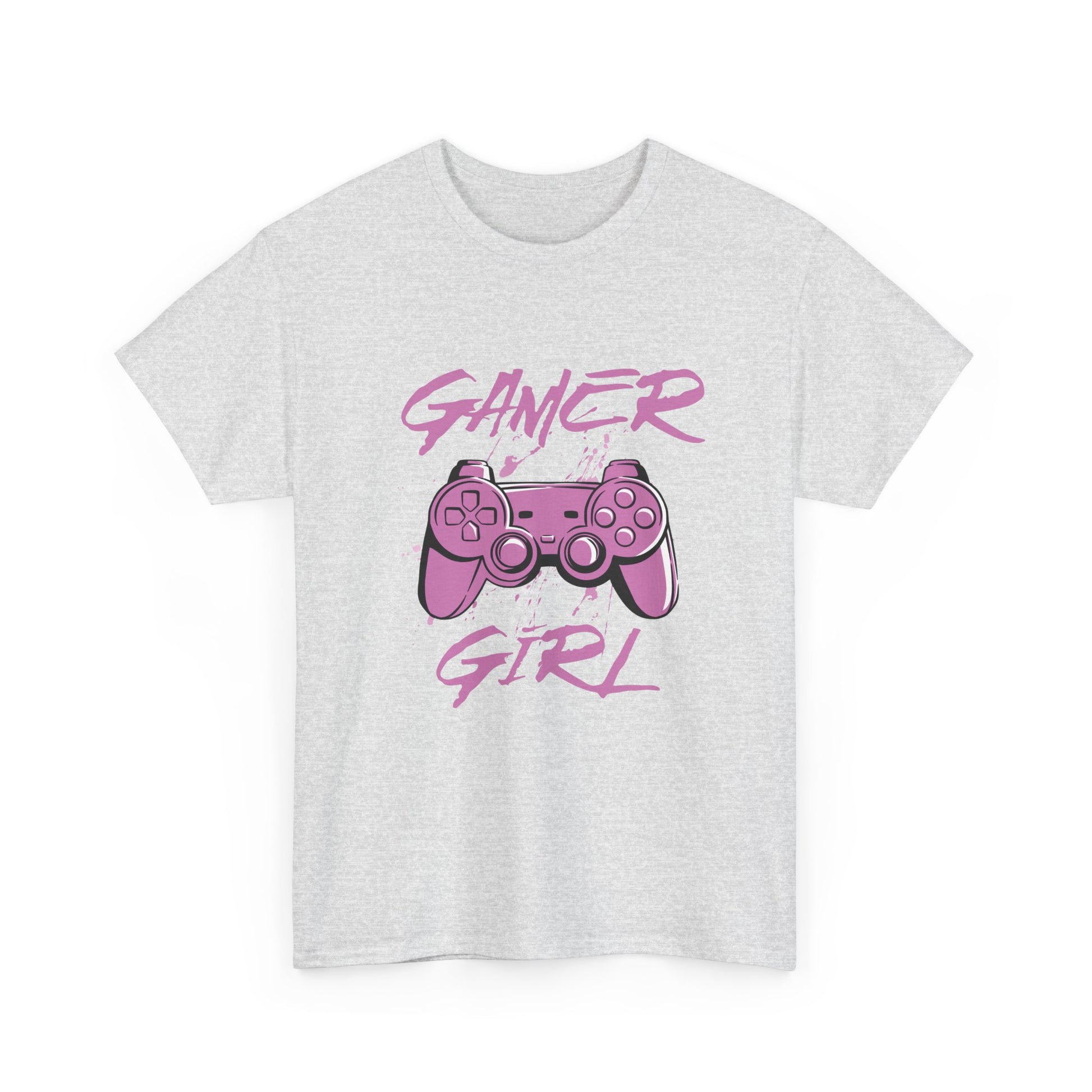 Gray t-shirt with pink gaming controller and 'Gamer Girl' text on a white background
