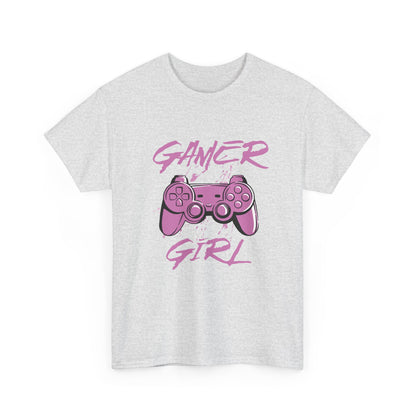 Gray t-shirt with pink gaming controller and 'Gamer Girl' text on a white background