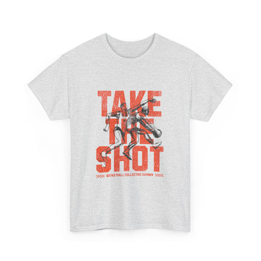 An ash graphic t-shirt with the text 'Take the Shot' and a basketball graphic design.