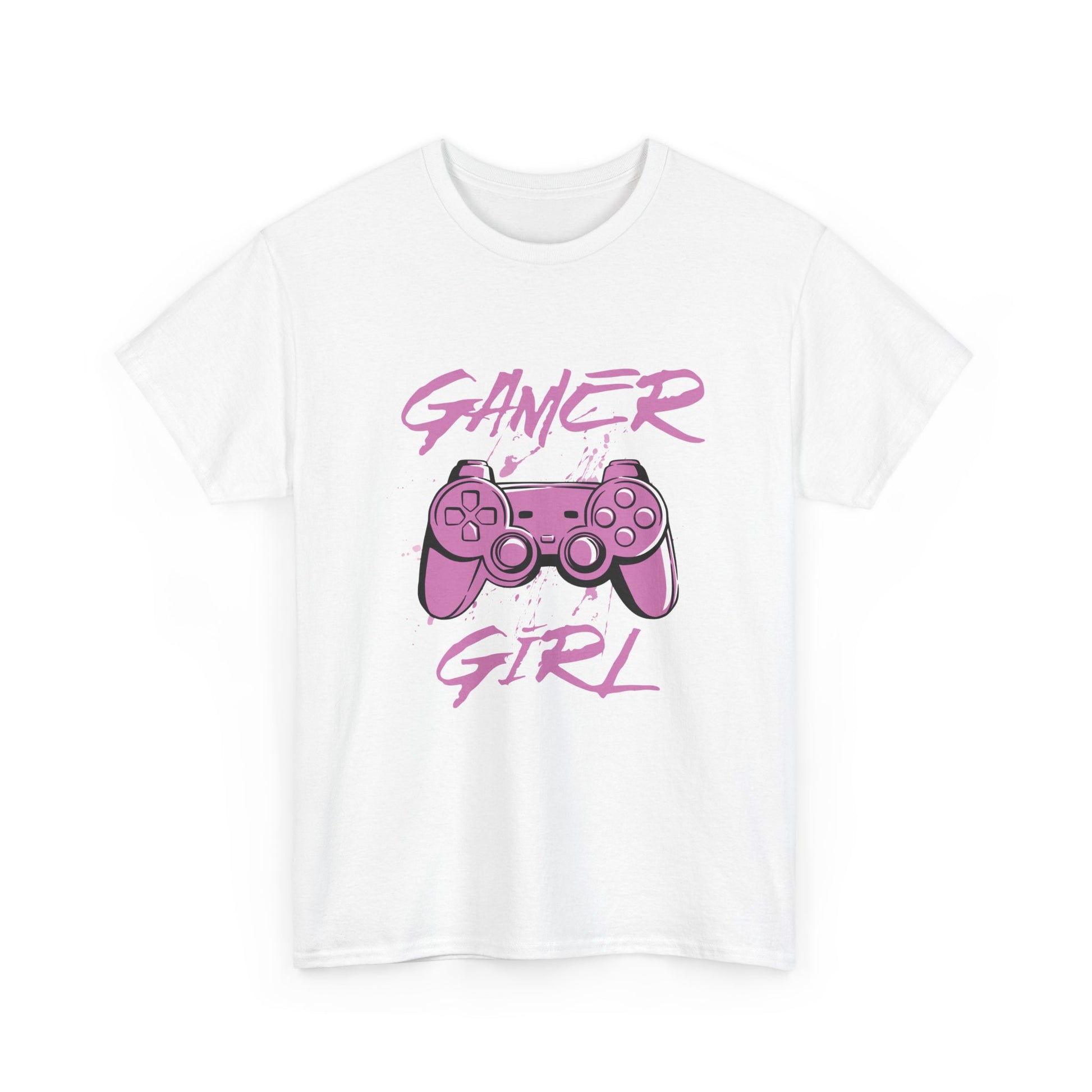 White t-shirt with 'Gamer Girl' design featuring a gaming controller on a white background.