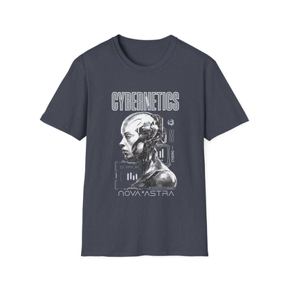 Gray t-shirt with a robot graphic and 'Cybernetics Nova Astra' text on a white background