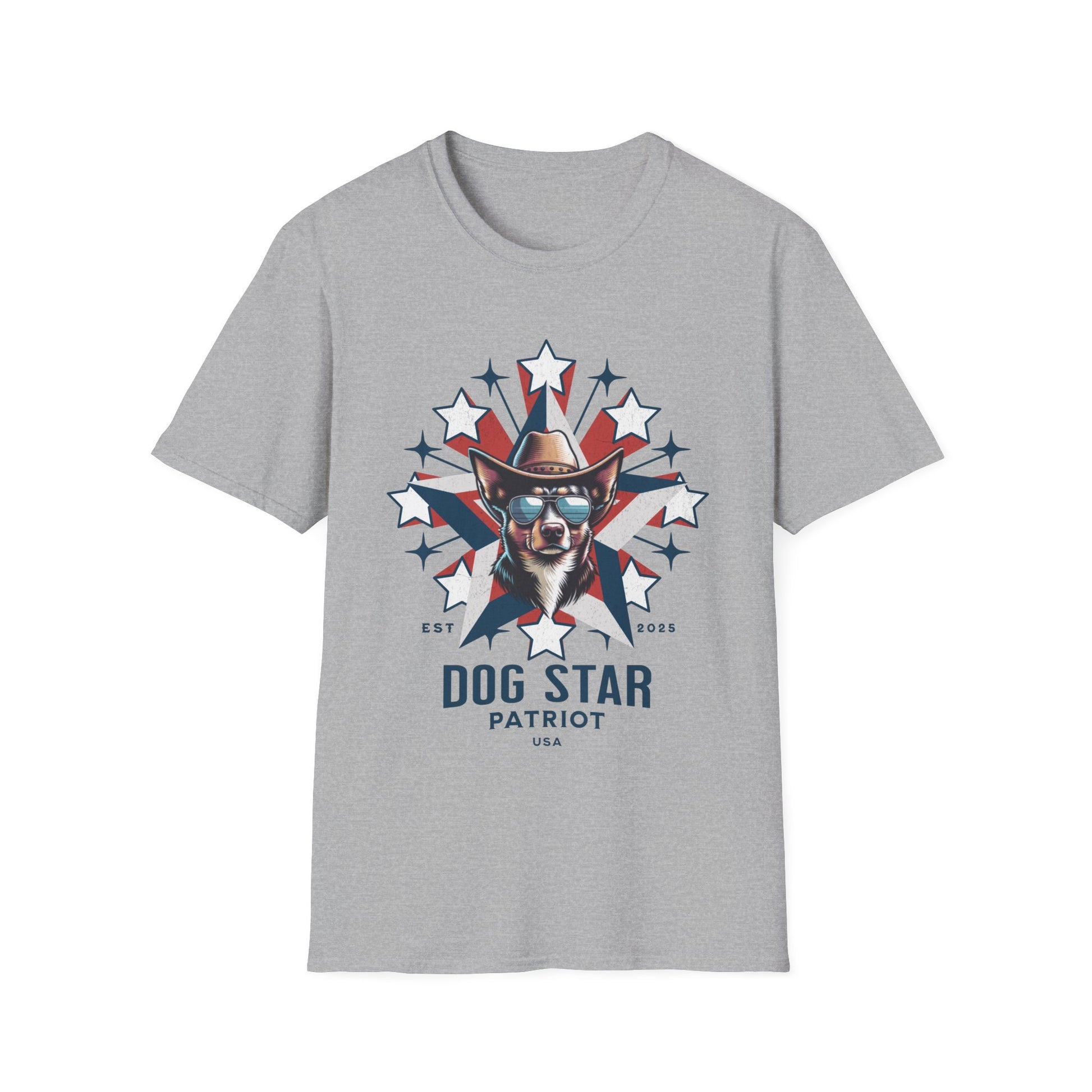 Sport Gray t-shirt with 'Dog Star Patriot' graphic design on a white background