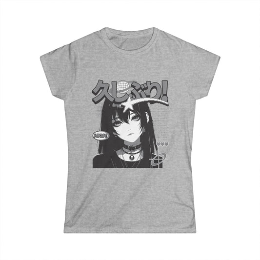 Gray t-shirt with anime character and text on a white background