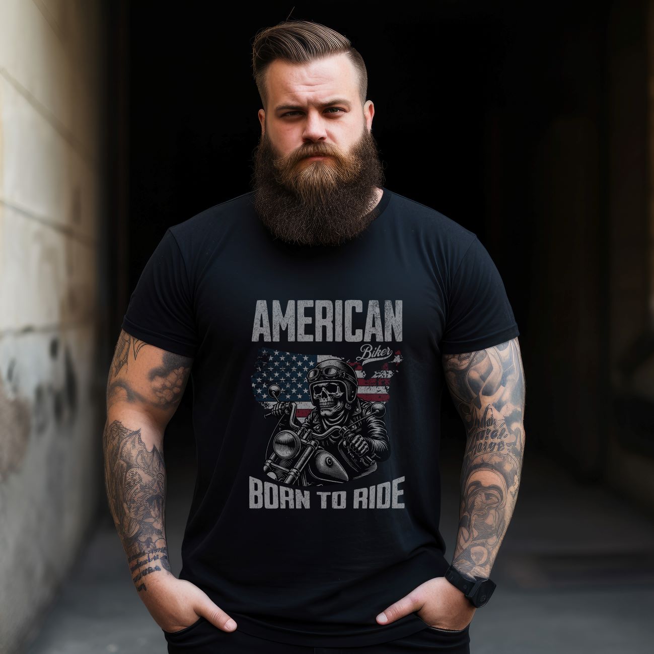 Born_to_Ride_skull motorcycle t shirt black