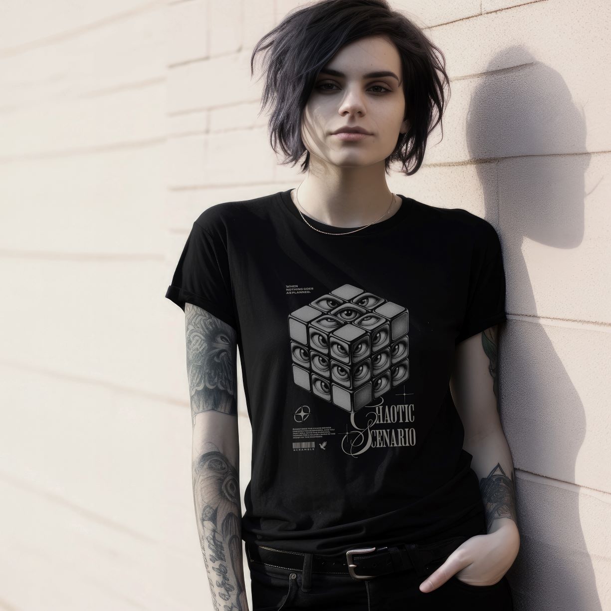 Chaotic_scenario_cube t shirt black women's