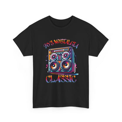 Image of a 90's Classic Boom box on a black  hip hop graphic  t-shirt.