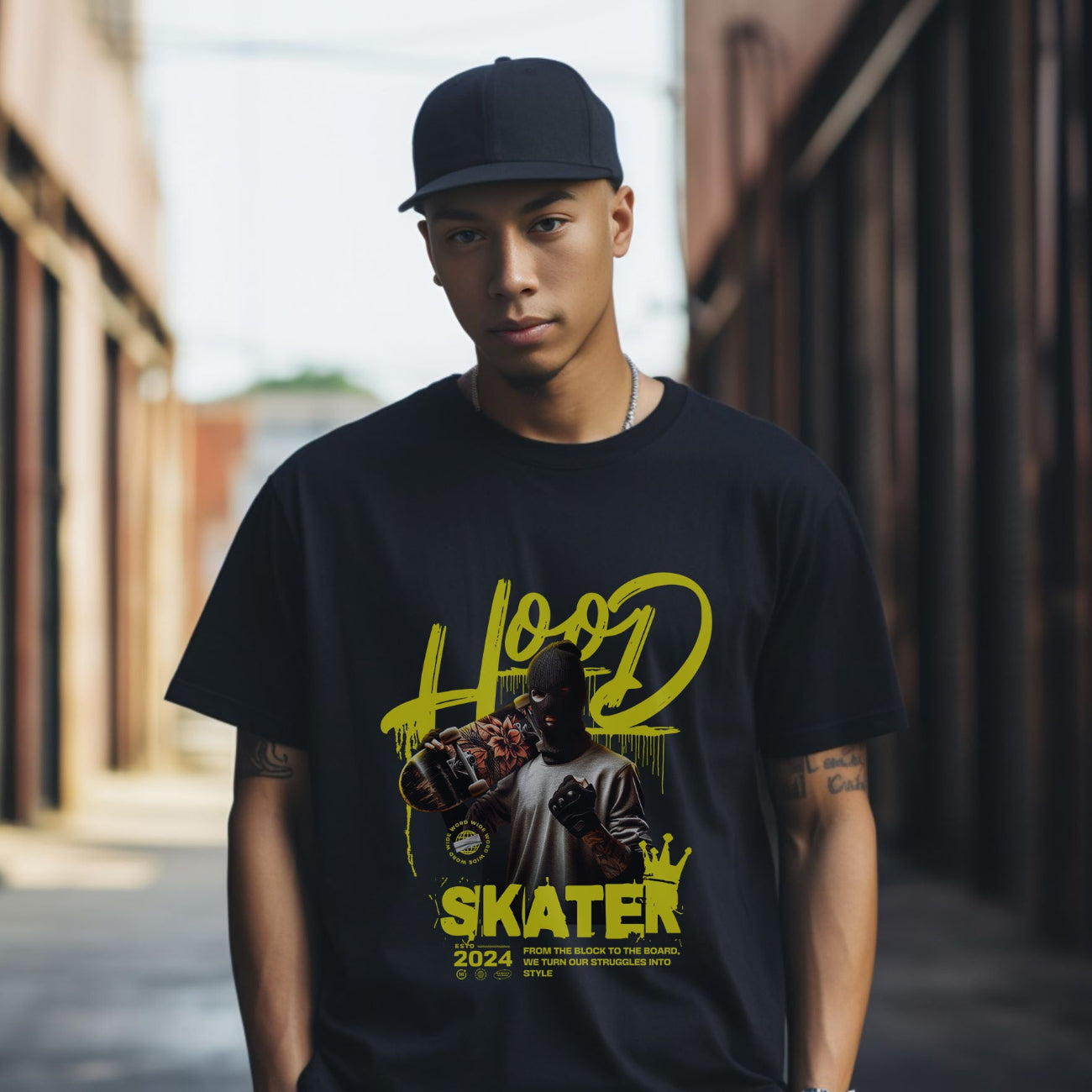 Hood_skateboard t shirt black