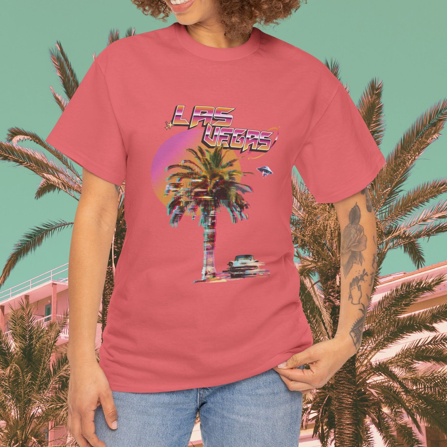 Las Vegas UFO Tee | Sci-Fi Graphic T-Shirt | Retro Palm Tree Shirt