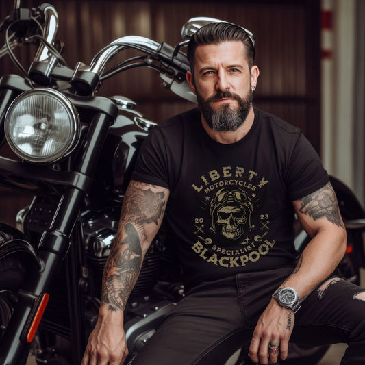 Liberty_Blackpool skull motorcycle t shirt