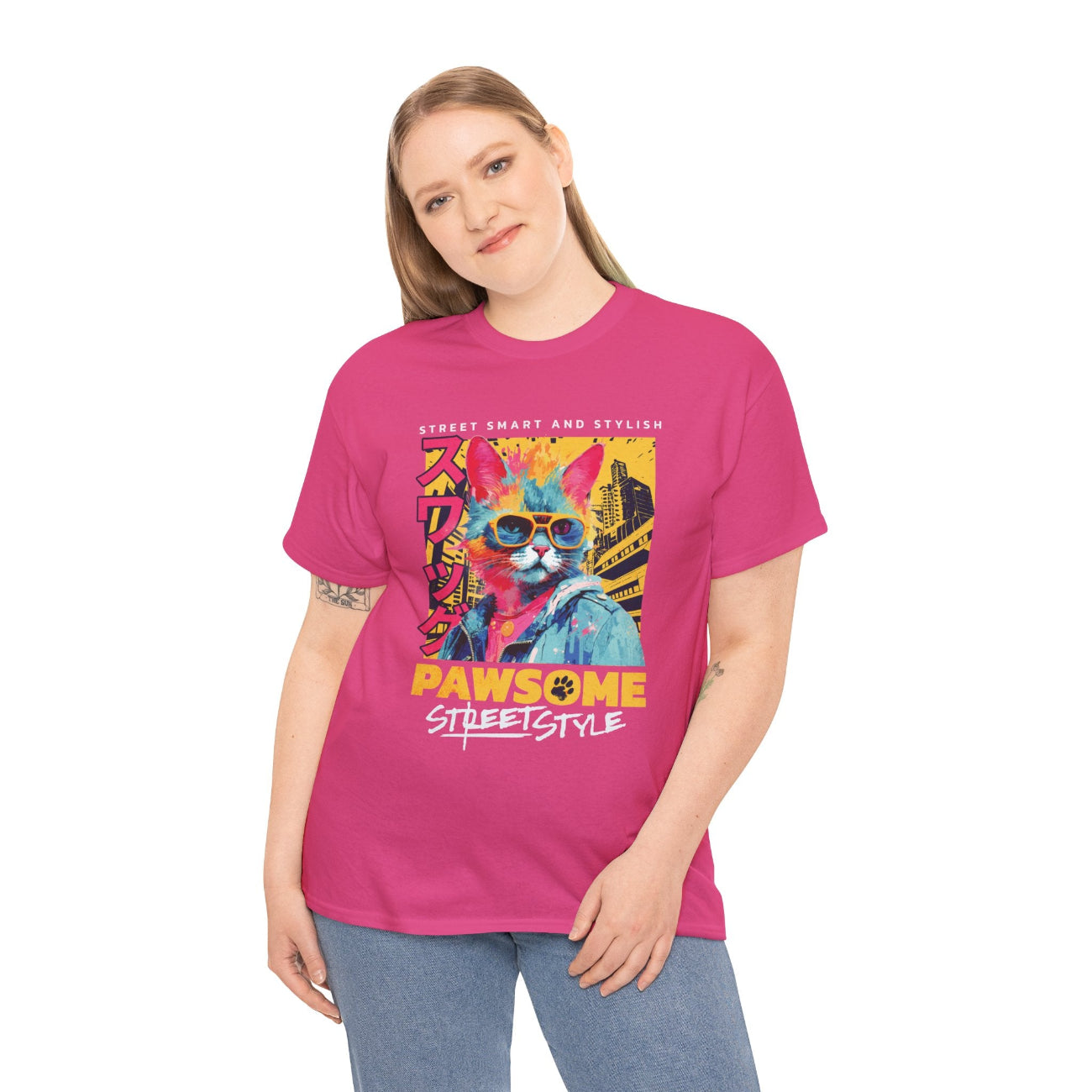 Pawsome Japanese streetwear cat t shirt pink