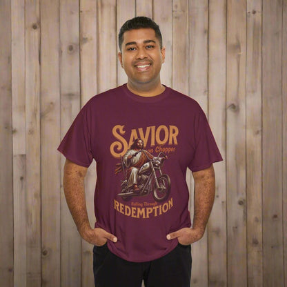 Savior Jesus on chopper motorcycle t shirt