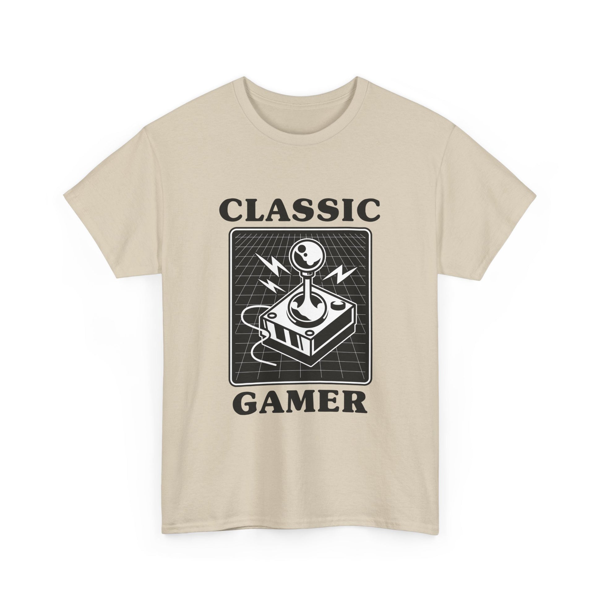Classic gaming shirt with joystick in sand.
