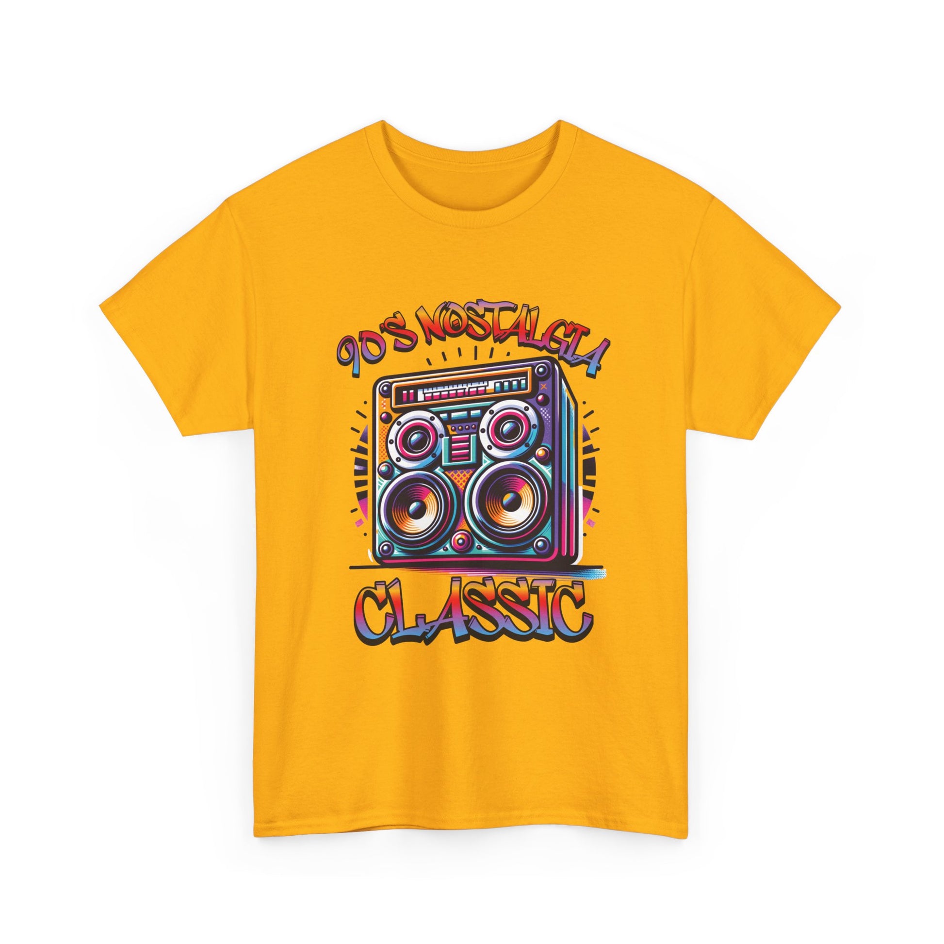 Image of a 90's Classic Boom box on a dark purple t-shirt.