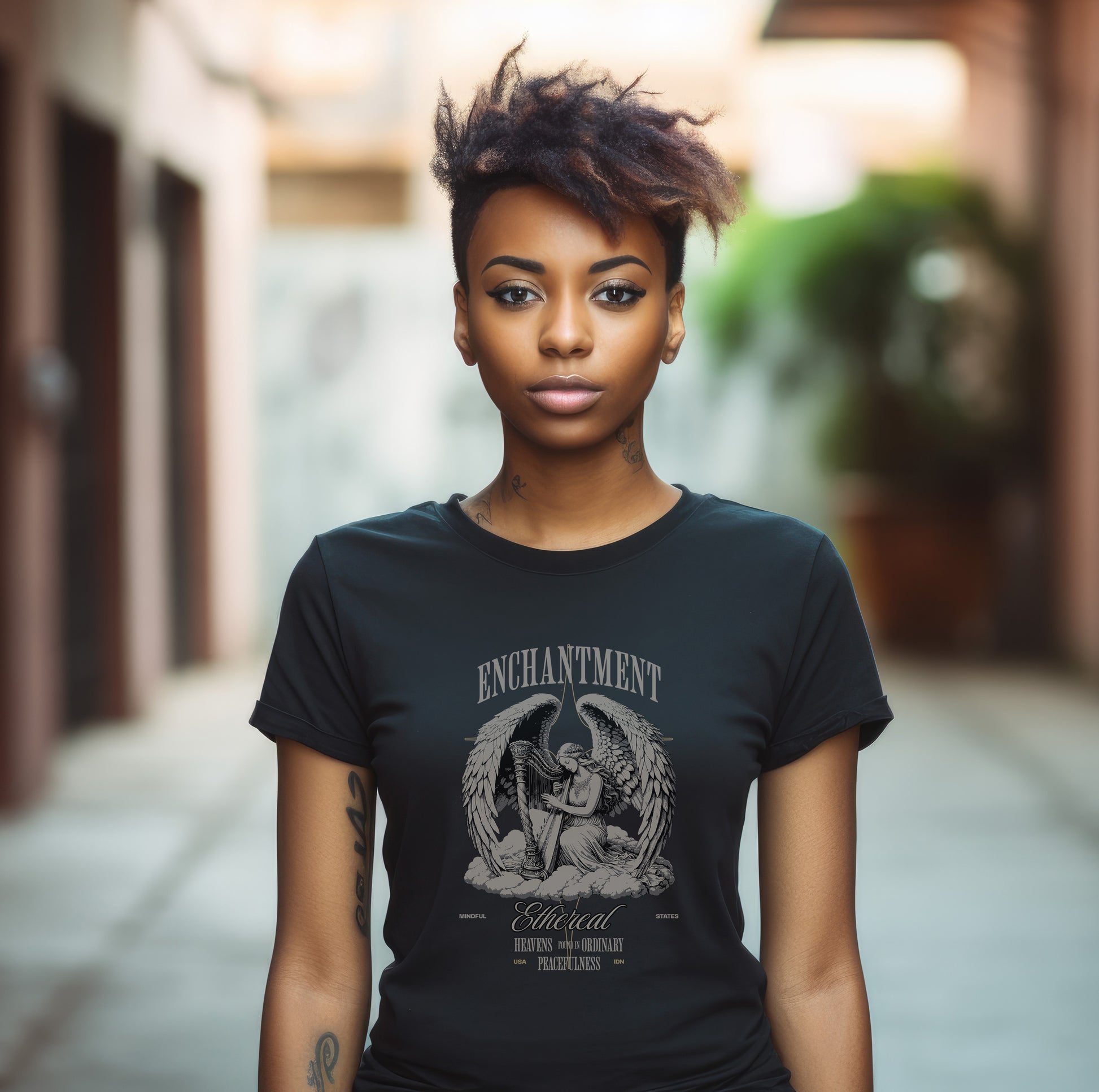 model wearing a enchantment t-shirt